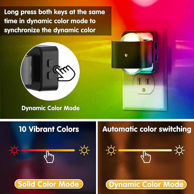 L LOHAS LED Night Light Projector, Color Changing Plug in Night Light RGB | 2 Pack Dusk to Dawn Sensor Night Lights, Rotating Nightlight, Ambient Lighting for Bathroom, Gaming Room, Decor, Gifts