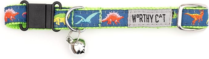 THE WORTHY DOG Icons Pattern, Breakaway Cat Collar, with Bell, Navy