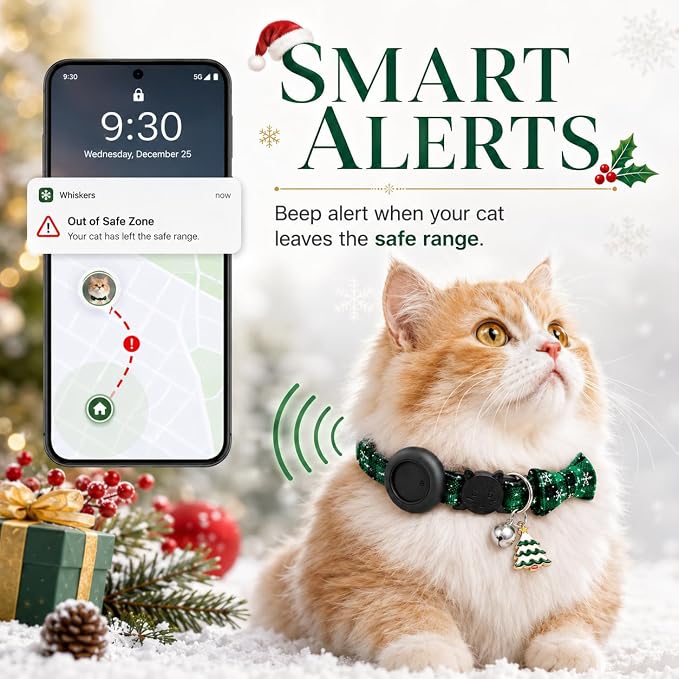 Cat Tracker GPS for Android, Pet GPS Tracker Collar for Cats No Subscription, IP67 Waterproof Cat Collar with Tracker Compatible with Google Find Hub – Replaceable 1-Year Battery, Android Only (Green)