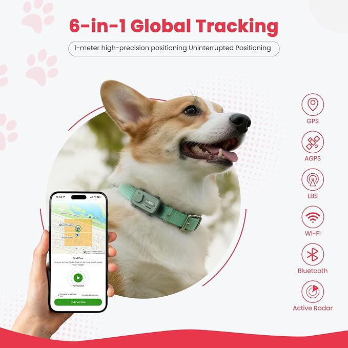 AI-Powered Smartphone for Pets, Support Emotion Detection, 2-Way PetChat | Family&Social Network, Live Geofencing Virtual Fence, Activity Monitor, Play Music, Global Tracking Pet GPS Tracker