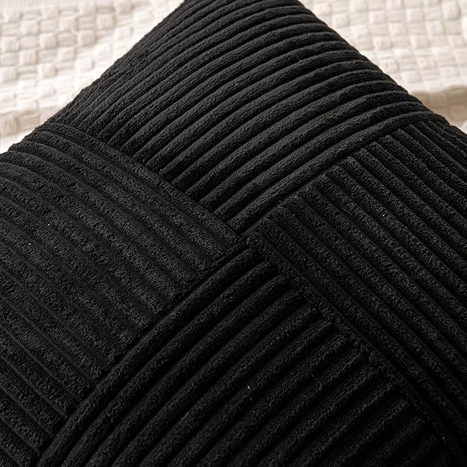 MIULEE Black Decorative Lumbar Throw Pillow Covers 12x20 Inch 2 Pack | Boho Farmhouse Pillow Covers, Soft Cross Corduroy Patchwork Textured Cushion Cases For Bed Sofa