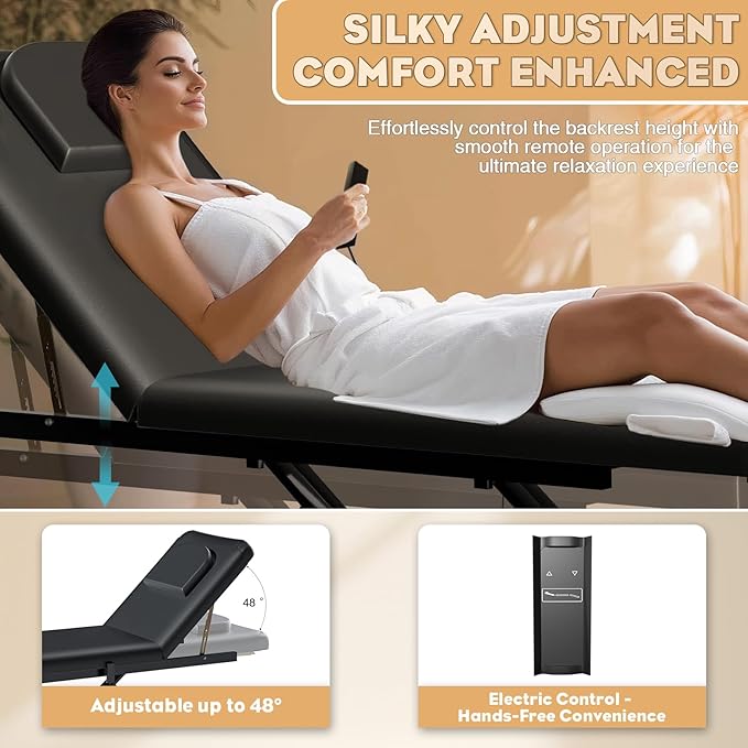 Drexo Full Electric Tattoo Chair Facial Bed for Esthetician, Electric Massage Tattoo Chair for with 4'' Think Premium Foam, Facial Bed for Esthetician, Physical Therapy Table (Black, 2 Motor)