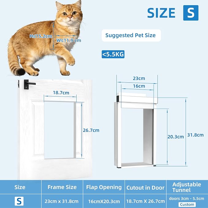 Smart Pet Door with Doorbell Active,Electronic Cat Door for Door,No Collar