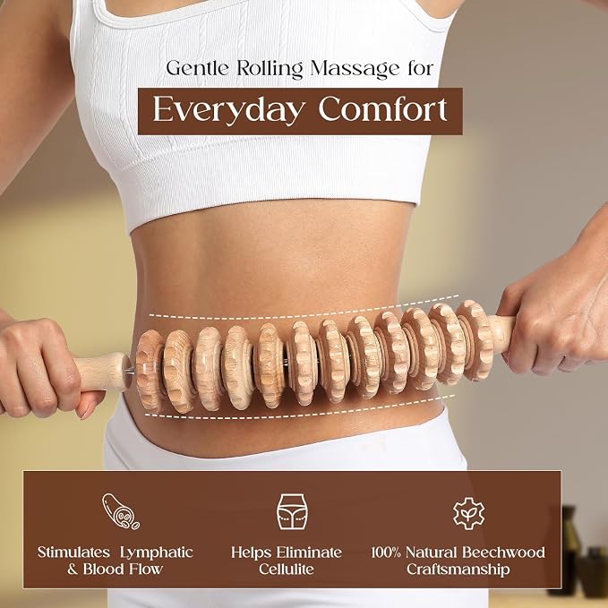 Wood Therapy Massage Tools, Lymphatic Drainage Curved Roller Stick, Neck Massager, Foam Roller, Back Scratcher, Rope Massage Kit, Back Massager for Relaxation