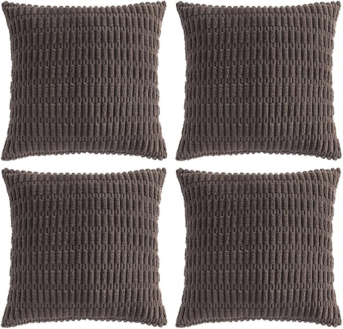 Fancy Homi 4 Packs Decorative Throw Pillow Covers for Living Room Couch Bed, Modern Farmhouse Boho Home Décor Accent Cushion Case, 16" x 16", Dark Brown