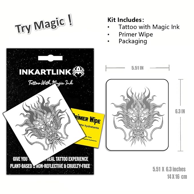 INKARTLINK Semi Permanent Tattoo, Temporary Tattoo, Beautiful and Realistic Design, Fun Tattoo Experience, Cruelty-free, Non-reflective, Waterproof (Dragon 5)