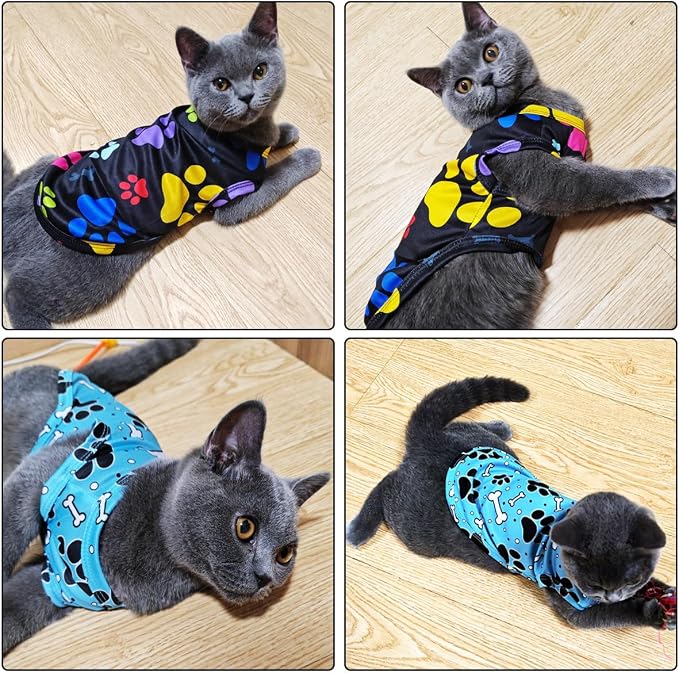 PET SHOW 4 Pack Paw Bone Printed Dog Clothes Shirts Soft Dog Vest Lightweight Sleeveless Cats Doggies T-Shirts Puppies Tank Top Tee Cat Clothes for Small Medium Dogs White Black Pink Blue S