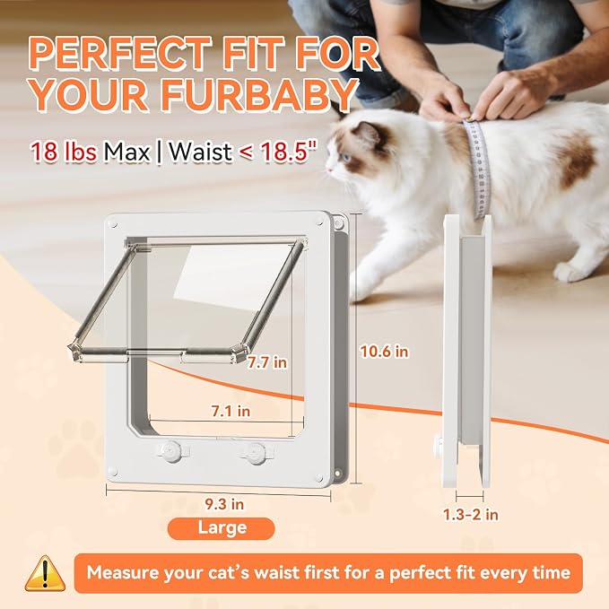 LIBBEPET Cat Door Interior Door, 4 Way Locking Flap for Cats ≤18 lbs，Large