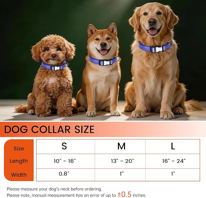 Personalized Dog Collar with QR Code Dog Tag, Navy Blue M | Anti-lost, 1000D nylon, reflective, padded, XS-L(8"-24"), QR buckle shares lost pet profile, location alerts when scanned