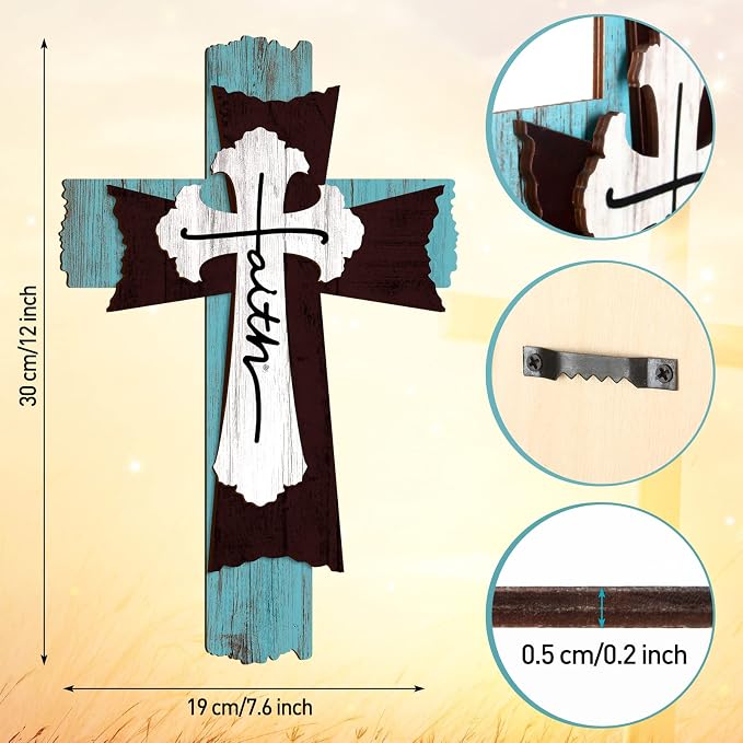 Yookeer Large Wooden Christian Wall Cross Religious Decor Art Wood Wall Cross Hanging Rustic Multi Layered Weathered Look Spiritual Sculpture for Church Home Farmhouse Indoor Outdoor