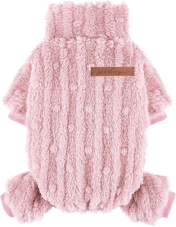 Yikeyo Dogs Sweater,Dog Sweaters Pajamas for Small Dogs,Fleece Warm Puppy Onesie,Chihuahua Yorkie Clothes,Pet Outfit Apparel,Pink,S,Chest 15.8IN