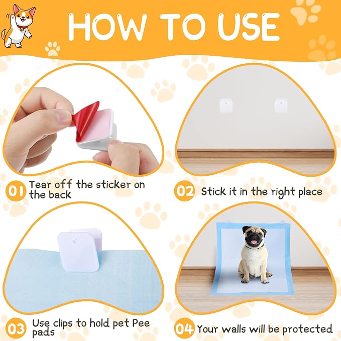 Yalikop 12 Pcs Wall Pee Pad Holder Dog Potty Training Pad Sticky Wall Clip Transparent Adhesive Clips with 6 Pcs Strong Adhesive for Dog Housebreaking Supplies(White)