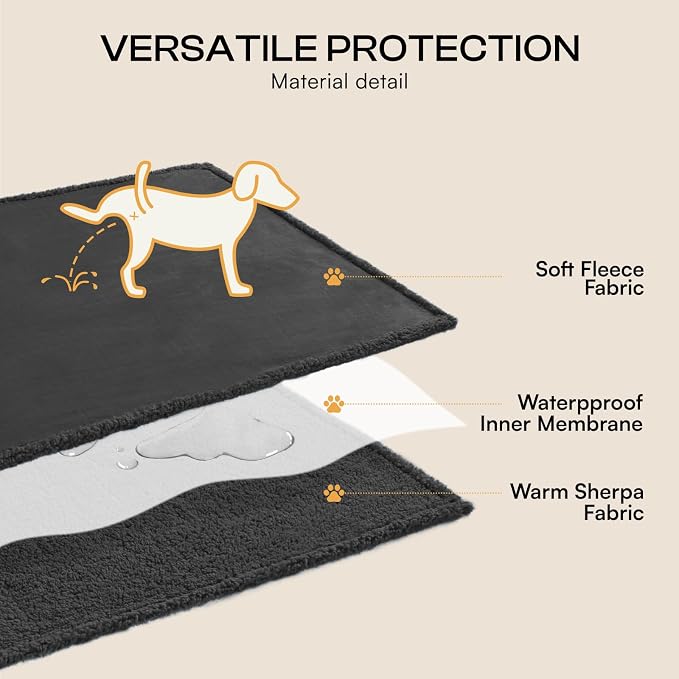 Luciphia Waterproof Pet Blanket, Liquid Pee Proof Dog Blanket for Sofa Bed Couch, Reversible Sherpa Fleece Furniture Protector Cover for Small Medium Large Dogs Cats, Black X-Large（85" x 57"） | waterproof pet blanket sherpa fleece reversible couch cove...