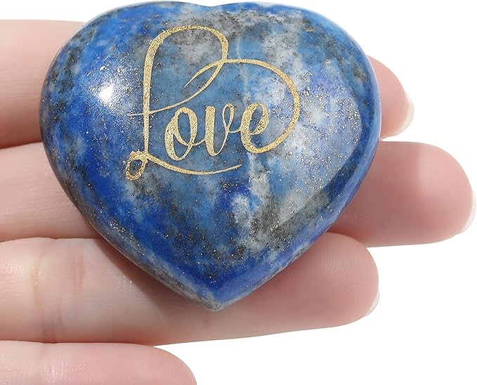 ZHIYUXI 45mm Lapis Lazuli Engraved Heart Stone Gemstones Heart Crystal Lapis Lazuli Stone Polished Stones Blue Lapis Lazuli Crystal Gem Meditation Spiritual Healing Gifts for Men Reiki