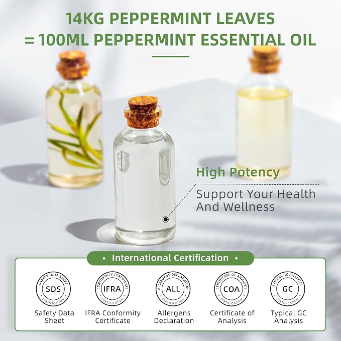 HIQILI Peppermint Essential Oil for Hair Care, Freshening Air | Aromatic Oil for DIY Soap, SPA & Home Use, Removes Odors - 1000ml / 33.8 fl oz