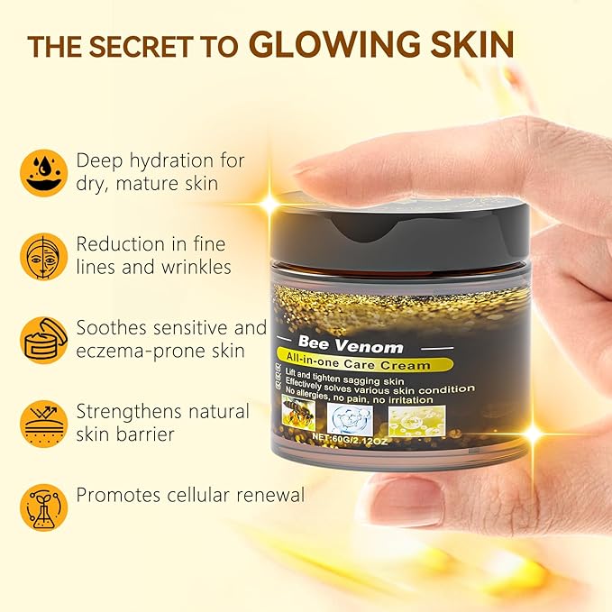 Bee Venom Cream, Anti Aging Treatment with Natural Ingredients, Bee Venom Skin Treatment Cream, Sensitive Skin Care for Back, Neck, Hands, Knee, 2.12OZ