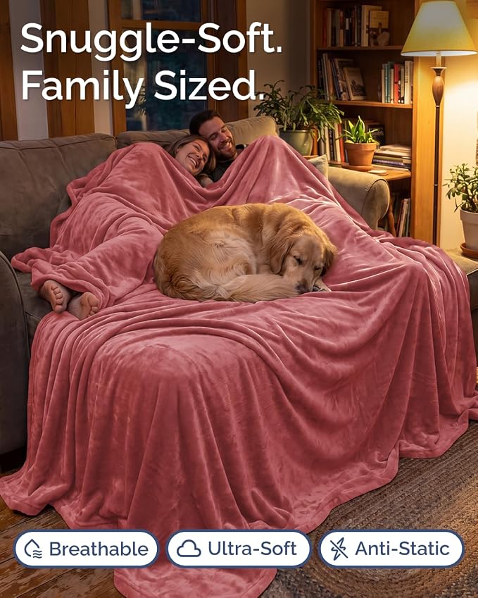 Ultra Soft Fleece Blanket Giant Blanket Size - Flannel Fleece Luxury Blanket - Lightweight for Couch Bed Chair - Thick, Warm and Breathable - All Season Cozy, Dusty Rose