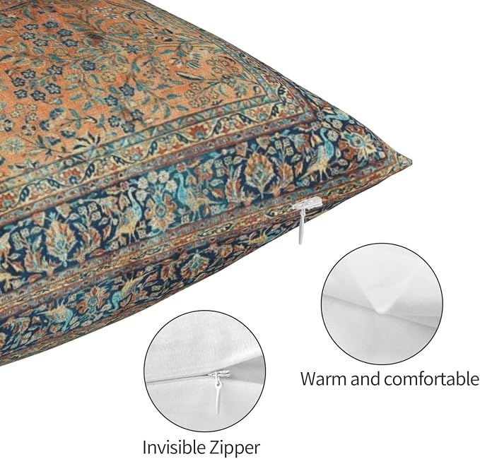 Manchester Kashan Floral Persian Carpet Print Art Pillow Covers Decorative Lumbar Throw Pillowcase 12x20 Inch Couch Cushion Cover for Home Decor Living Room Bedroom College Dorm Bed Car Sofa
