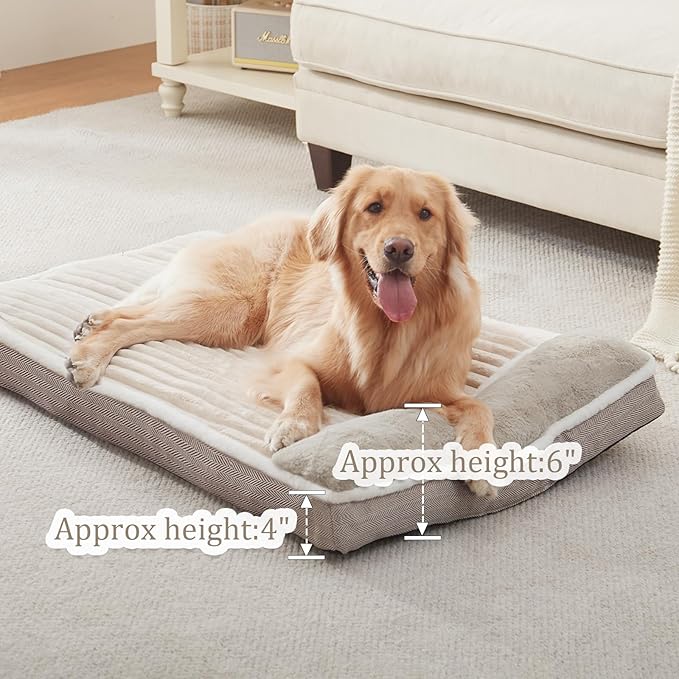 Dog Bed for Large Dogs, Dog Mattress with Pillow for Crate Kennel, Sofa pet Bed, Super Soft pet Bed for Medium, Jumbo, Small Dogs Breeds (Beige, Medium:(30”x20 x3