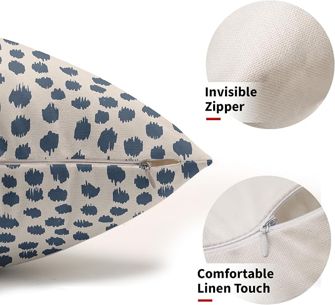 Dusty Blue Cream Pillow Covers 12x20 Set of 2 Boho Design Polka Dot Throw Pillows Modern Brush Strokes Print Decorative Outdoor Pillowcase Lumbar Cushion Cover Linen Pillow Case for Sofa Couch Bed