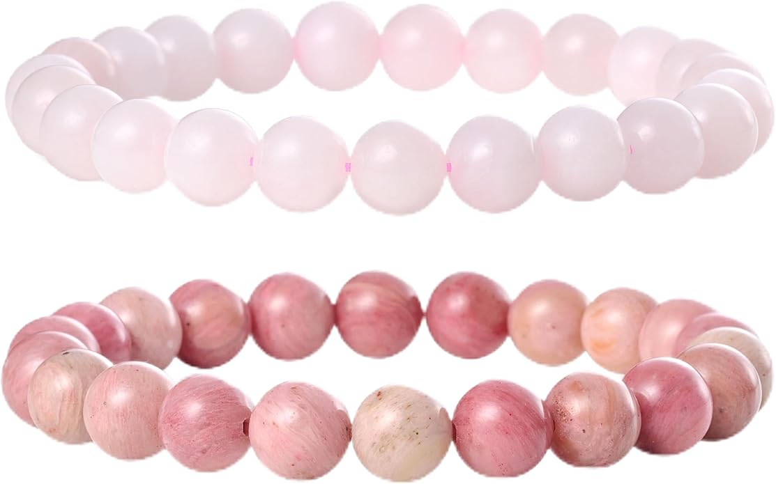 Bivei Natural Gemstone Semi Precious Healing Crystals Handmade Stretchy Round Beads Bracelet,Stocking Stuffers for Women Enhance Positive Energy