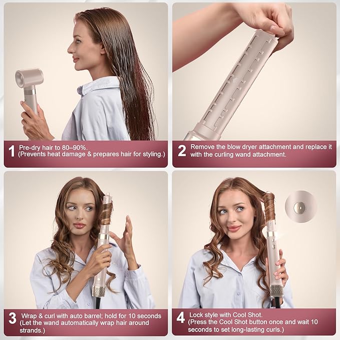 Mythsight Dual Voltage StyleVibe 6-in-1 Air Styler, Hair Dryer & Blow Dryer Brush with Travel Case - Auto Wrap Curls (L/R), Fast Drying, Thermal Brush for Blowouts & Frizz-Free Volume, No Heat Damage