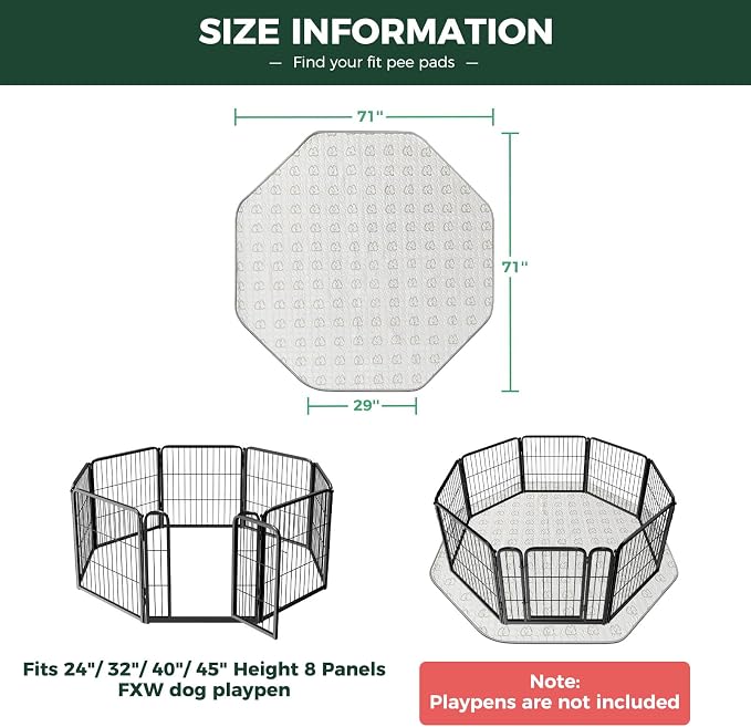 FXW Washable Pee Pads for Dogs, Super Absorbent, 29" Octagon, 1 Pack | Machine washable, Non-slip backing, Fits 24"H 8-Panel FXW Rollick/Homeplus Playpens