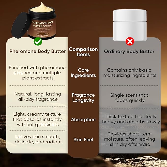 Pheromone Body Butter for Men, Body Skin Cream with Shea Butter, Cocoa Butter & Coconut Oil, Long-Lasting Fragrance, Deep Hydration, Non-Greasy, Alcohol-Free, Vegan (1)