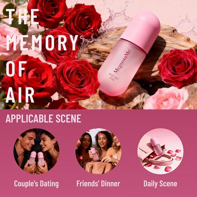 4D Rose Body Spray for Women, Long Lasting Floral Fragrance Mist, Paraben & Phthalate Free, Lightweight Non-Sticky Daily Perfume, Skin Safe Romantic Feminine Scent, Travel Size 3.38 fl oz 100ml
