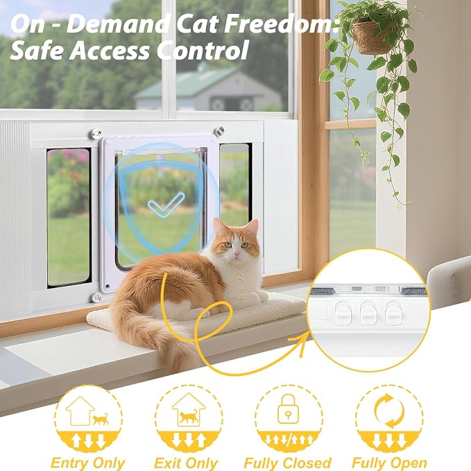 Petoasis Pet Door for Window 23"-38" Wide,Windows Pet Door for Cats and Small Dogs,7.87" W×10.62" H,No Drilling Installation (Standard Height, L: Fit 32"-36" Width)