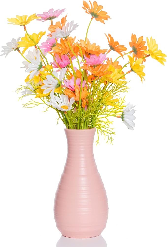 2 Pack Composite Plastics Flower Vase, Unbreakable Ceramic Look Vase for Home Decor Centerpieces, Arranging Bouquets (Pink)