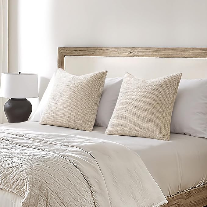 MIULEE Decorative Neutral Beige Euro Sham Pillow Covers 24x24 Inch 2 Pack | Modern Boho Accent, Soft Chenille Pillow Covers, Farmhouse Cushion Cases for Home Decor Bed Sofa Living Room