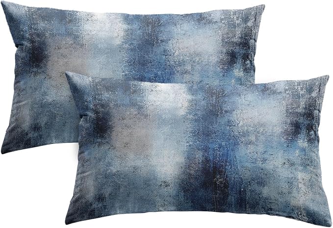 Throw Pillow Covers Set of 2, 12 x 20 Inch, Navy Blue Art | Abstract Modern Art Outdoor Decorative Square Pillow Cases Couch Cushion Case for Couch Bed Sofa Living Room Home Decor