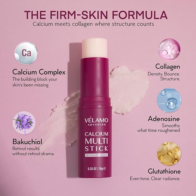 VELAMO ADVANCED Calcium Multi Balm Stick: Anti-Aging, Hydrating & Firming for Under Eye, Face & Neck - Travel Essentials All In One Calcium Volume Multi Balm with Collagen & Bakuchiol, 0.35 oz/10g