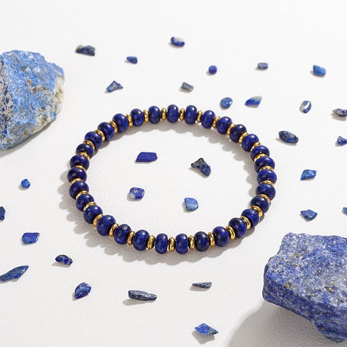 GolbalJew 4 * 6mm Gemstone Rondelle Bead Bracelets for Women Healing Crystal Stone Beads Bracelet Handmade Beaded Spiritual Jewelry Gifts