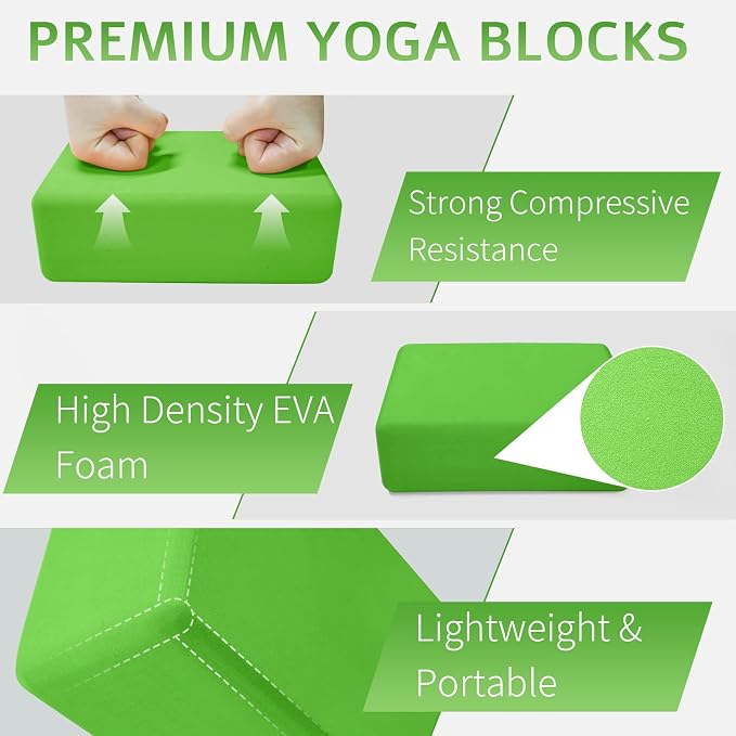 Yoga Blocks 2 Pack, Premium Yoga Brick Foam Blocks to Improve Strength, Flexibility & Balance, Light Weight - Safe and Stable Support for Yoga, Pilates, Meditation & Stretching