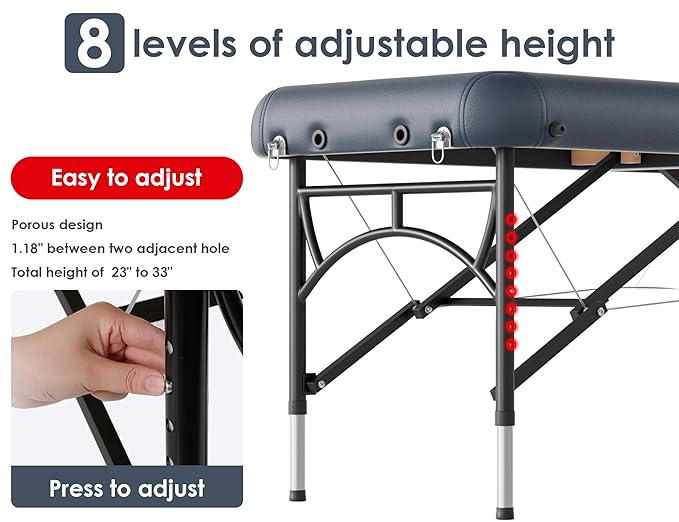CLORIS 84" Professional Massage Table Portable 2 Folding Lightweight Facial Salon Spa Tattoo Bed Height Adjustable with Carrying Bag & Aluminium Leg Hold Up to 1100LBS Blue
