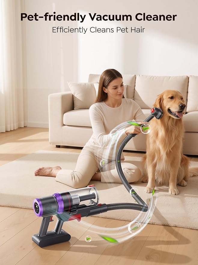 SMOTURE Cordless Vacuum Cleaner, Upgraded 650W 55KPA 70Mins Vacuum Cleaner for Home, Pet Brush&3.3Ft Hose, Self-Stand, Auto Mode,Touchscreen, Anti-tangle Vacuum, Stick Vacuum for Pet Hair/Carpet/Floor