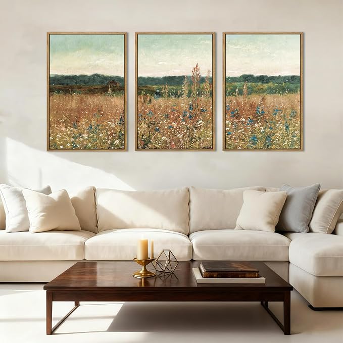 BINCUE Large Wildflower Wall Art Set Vintage Canvas Wall Decor Nature Wilderness Farmhouse Art Print for Living Room Bedroom Office 24x36 Inches