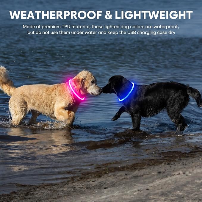 Light Up Dog Collar - Waterproof LED Pet Collar Rechargeable, TPU Cuttable Glow in the Dark Dog Lights for Night Walking (Pink)