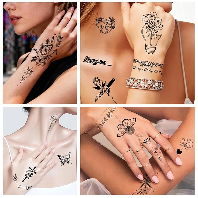 Yazhiji 92 Sheets Flower Temporary Tattoos For Women Arm Neck，Sunflower Serpent Peony Floral Rose Long Lasting Fake Tattoos For Adults Girl, Large Sexy Flowers Collection Waterproof Temporary Tattoos