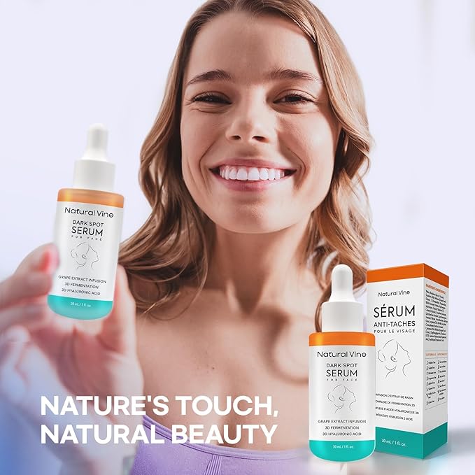Natural Vine Dark Spot Remover for Face Serum: Age Spot Sun Spot Brown Spot with Grape Extract, Fermentation Complex, Hyaluronic Acid & Vitamin E, for Women and Men, 1 FL OZ / 30mL