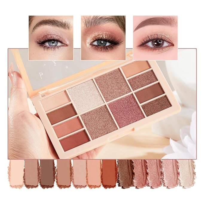 12 Colors Velvety Smooth Eyeshadow Palette, Red Brown Wine Nude Matte & Shimmer Eye Shadow Shades, Highly Pigmented Blendable Waterproof Long-Lasting Glam Eye Makeup Palette for Women, 02#
