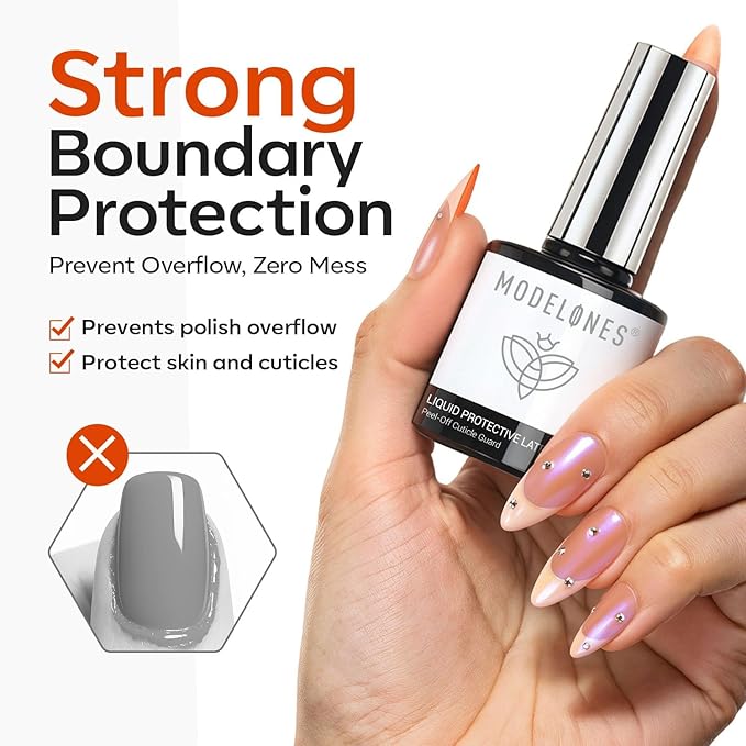 modelones 2Pcs Gel Polish Liquid Latex for Nails, 15 ml Peel Off Base Coat Nail Polish Barrier with Stick, Fast Dry Cuticle Guard, Skin Protector for Fingers