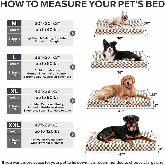 JOEJOY Orthopedic Dog Bed for Large Dogs, Memory Foam Pet Bed with Removable Washable Cover, Cozy Plush Crate Mat, 47×29", Brown