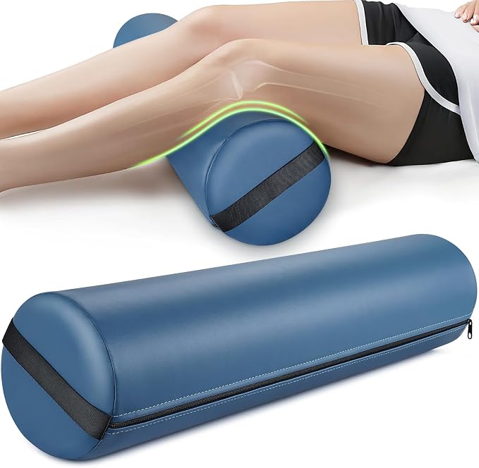 Noverlife Full Round Bolster Pillow, 6" x 26" Massage Bolsters for Under Legs/Neck/Back Pain Relief, Knee Bolster with Strap Handle, Physical Therapy Bolsters for Massage Table Bed Yoga Pillow, Blue
