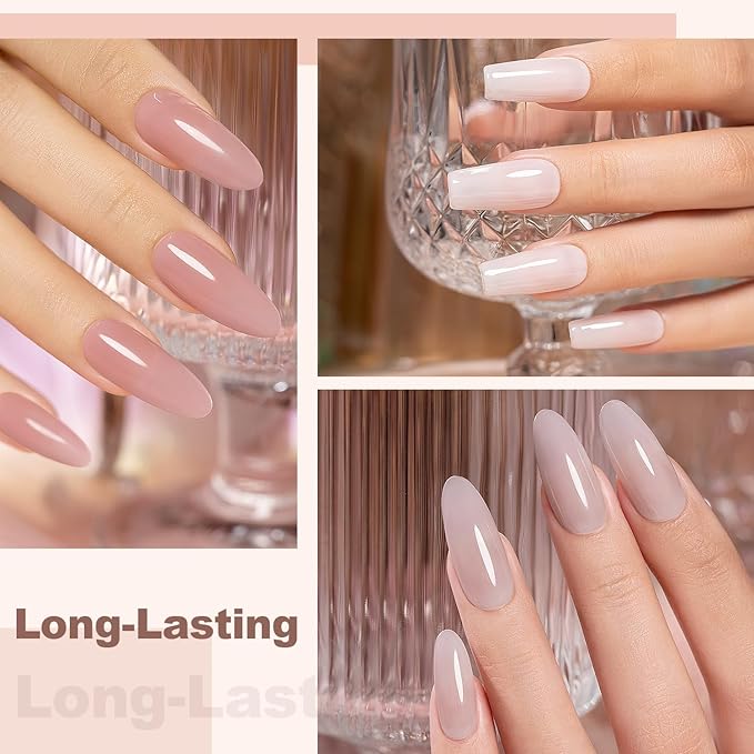 RARJSM Nude Gel Nail Polish Sheer Jelly Gray Pale Pink Gel Polish Set of 6 Transparent Colors Clear Light Brown Gray Purple Neutral Nuded Nail Varnish LED UV Curing Requires 7.5ml for Home Salon