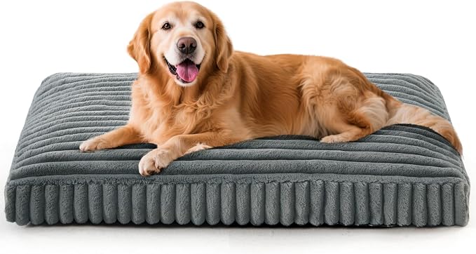 XL Dog Bed, Flat Pet Beds with Removable Washable Cover, Pet Mat Cute Dog Crate Bed Thick Shredded Chopped Crate Foam & Anti Slip Bottom for Indoor, 42"x27"x4"
