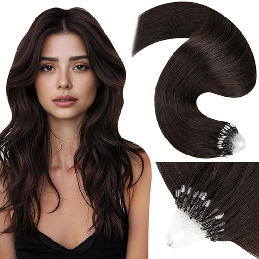 LaaVoo Microlink Hair Extensions Human Hair Brown Micro Link Human Hair Extension Dark Brown Micro Beads Extension for Women 22 inch 50g