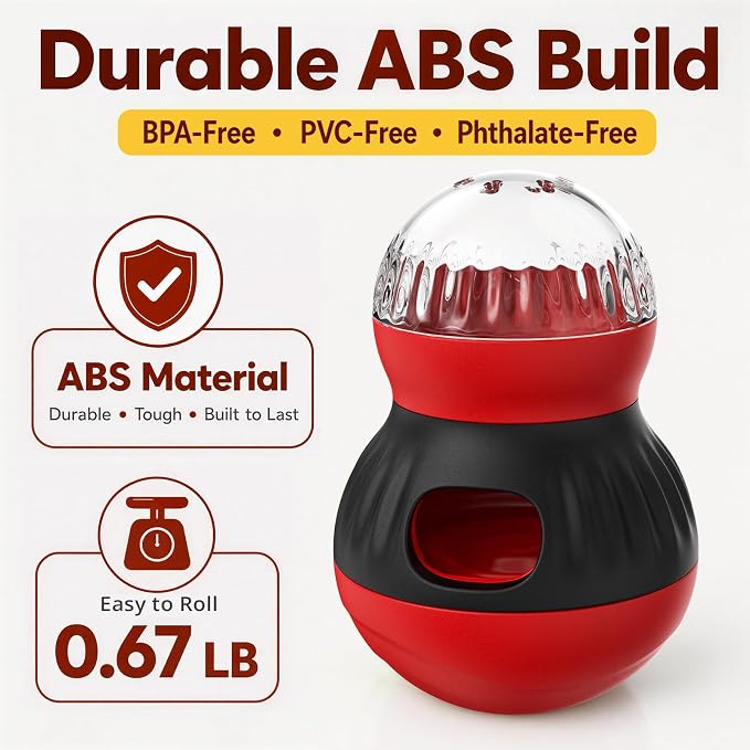 Tiny/Small Dog & Cat Treat Dispenser Wobble Ball, Red-Black